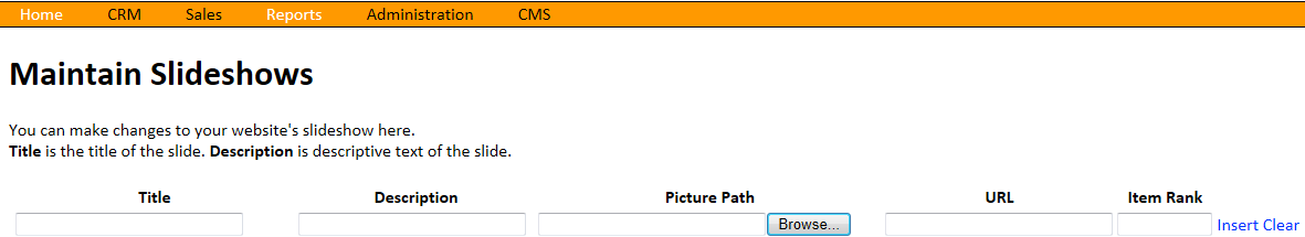 Maintain Slideshow page Maintain Slideshow page
