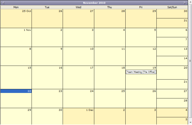 Example of a calendar page Example of a calendar page